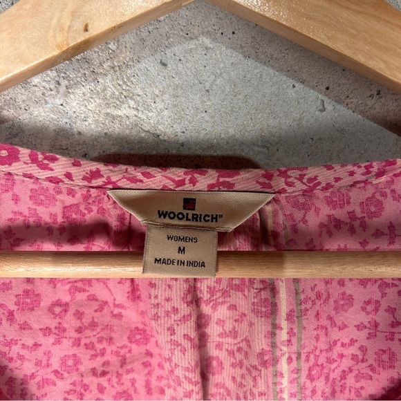 Woolrich pink coral micro ditzy floral 3/4 sleeve button front blouse medium - Picture 3 of 6